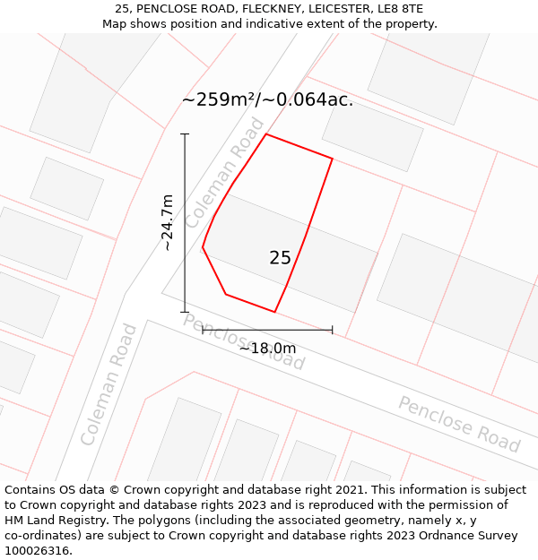 25, PENCLOSE ROAD, FLECKNEY, LEICESTER, LE8 8TE: Plot and title map