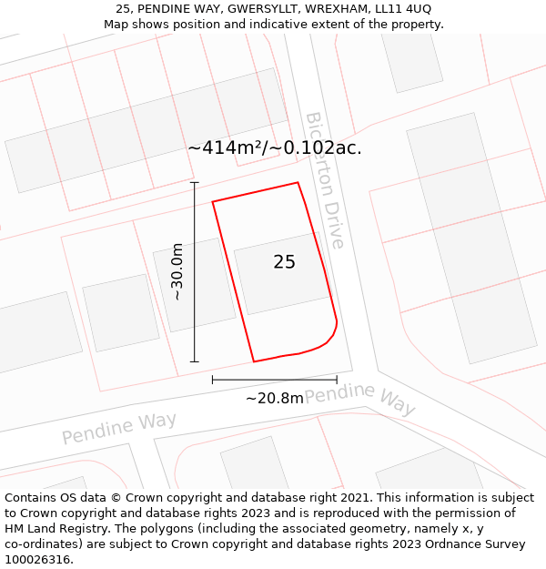25, PENDINE WAY, GWERSYLLT, WREXHAM, LL11 4UQ: Plot and title map