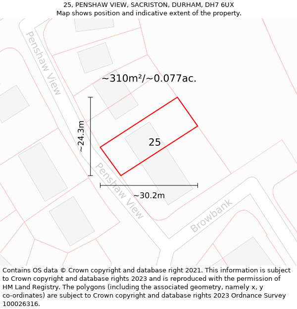 25, PENSHAW VIEW, SACRISTON, DURHAM, DH7 6UX: Plot and title map