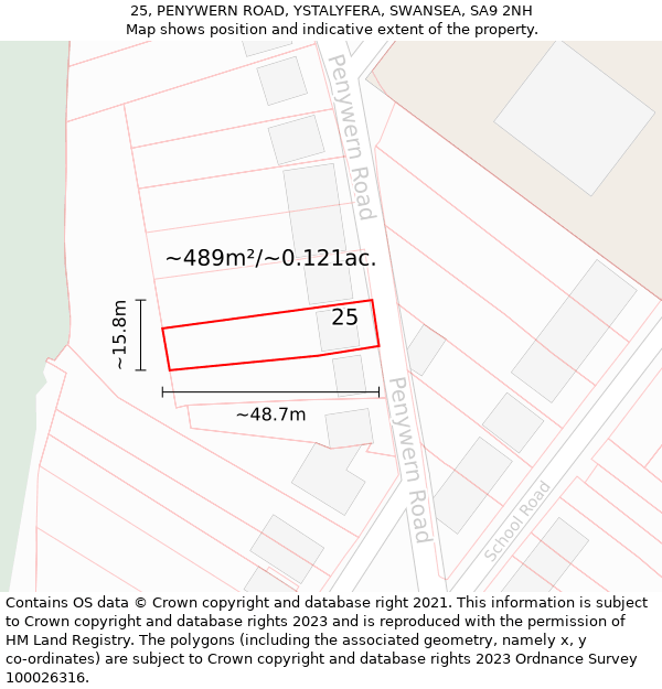 25, PENYWERN ROAD, YSTALYFERA, SWANSEA, SA9 2NH: Plot and title map