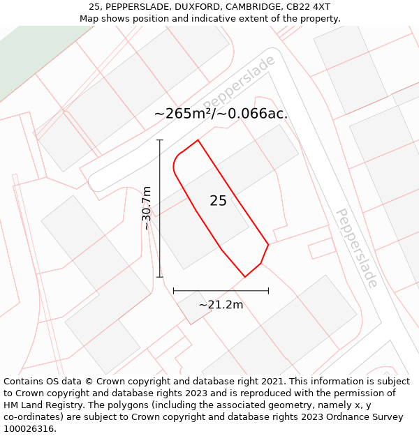 25, PEPPERSLADE, DUXFORD, CAMBRIDGE, CB22 4XT: Plot and title map