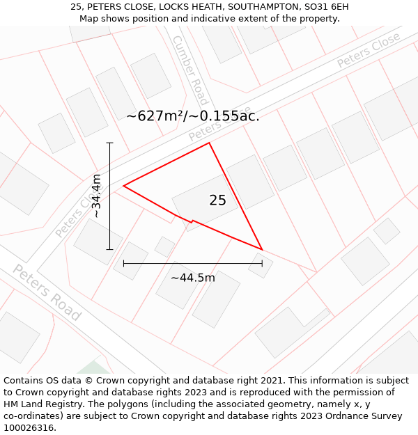 25, PETERS CLOSE, LOCKS HEATH, SOUTHAMPTON, SO31 6EH: Plot and title map