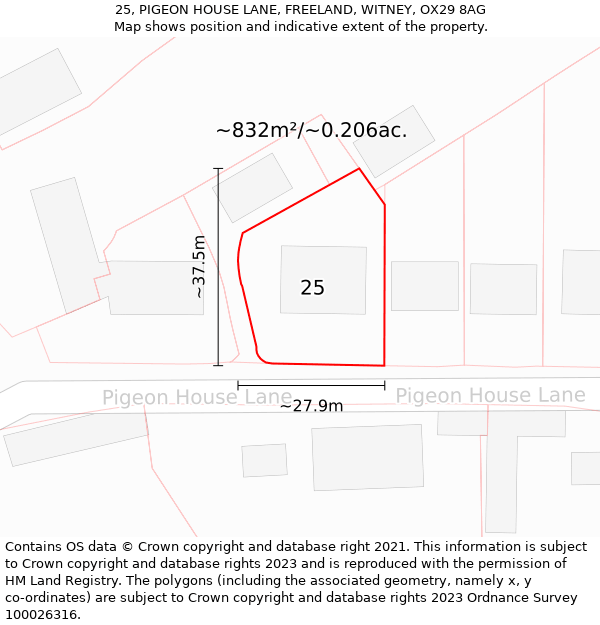 25, PIGEON HOUSE LANE, FREELAND, WITNEY, OX29 8AG: Plot and title map