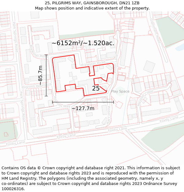 25, PILGRIMS WAY, GAINSBOROUGH, DN21 1ZB: Plot and title map