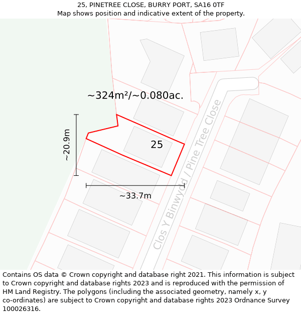 25, PINETREE CLOSE, BURRY PORT, SA16 0TF: Plot and title map