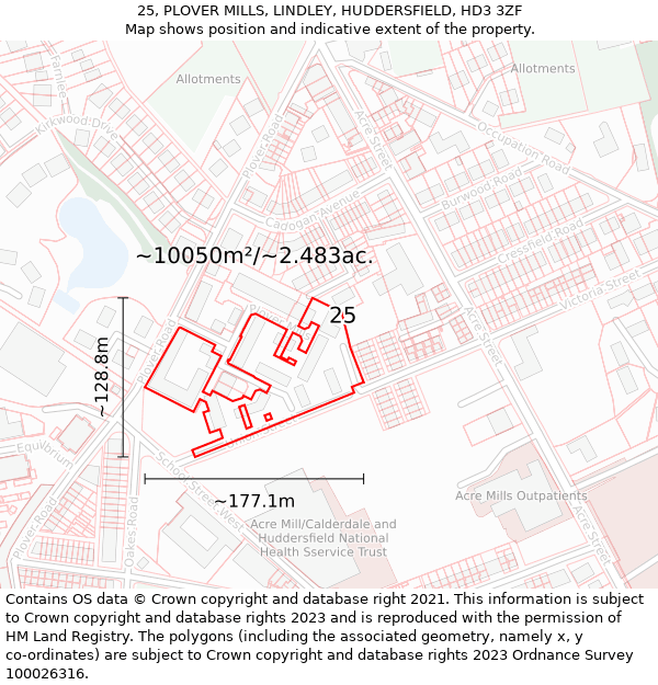 25, PLOVER MILLS, LINDLEY, HUDDERSFIELD, HD3 3ZF: Plot and title map