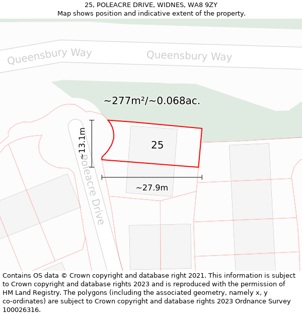 25, POLEACRE DRIVE, WIDNES, WA8 9ZY: Plot and title map