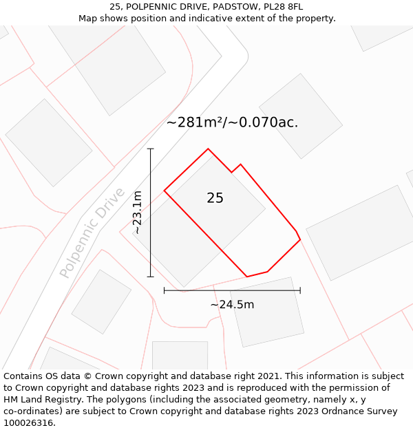 25, POLPENNIC DRIVE, PADSTOW, PL28 8FL: Plot and title map