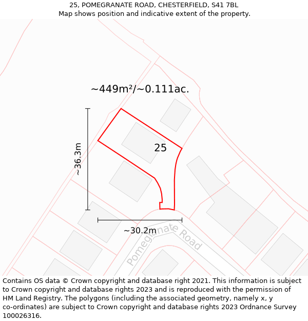 25, POMEGRANATE ROAD, CHESTERFIELD, S41 7BL: Plot and title map