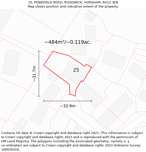 25, PONDFIELD ROAD, RUDGWICK, HORSHAM, RH12 3EN: Plot and title map