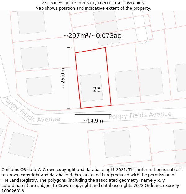 25, POPPY FIELDS AVENUE, PONTEFRACT, WF8 4FN: Plot and title map
