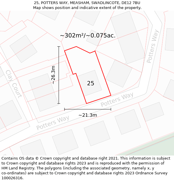 25, POTTERS WAY, MEASHAM, SWADLINCOTE, DE12 7BU: Plot and title map