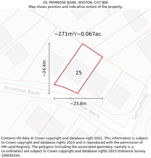 25, PRIMROSE BANK, WIGTON, CA7 9JW: Plot and title map