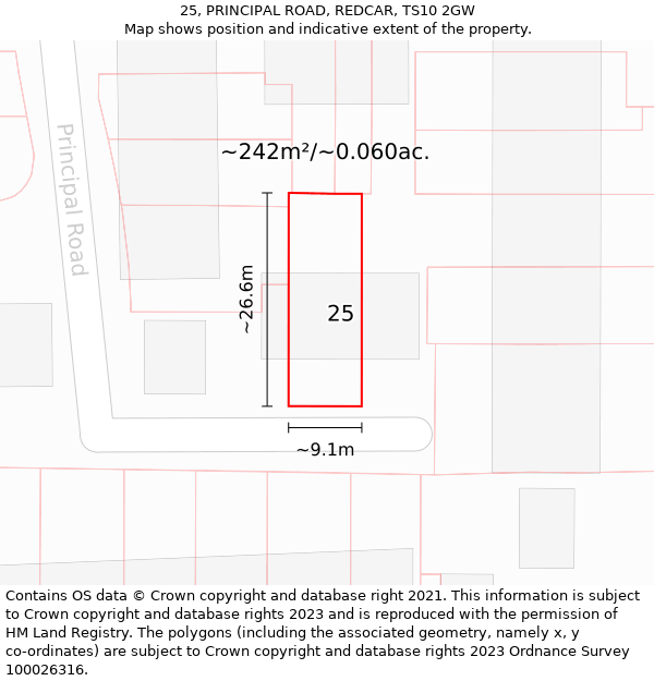 25, PRINCIPAL ROAD, REDCAR, TS10 2GW: Plot and title map