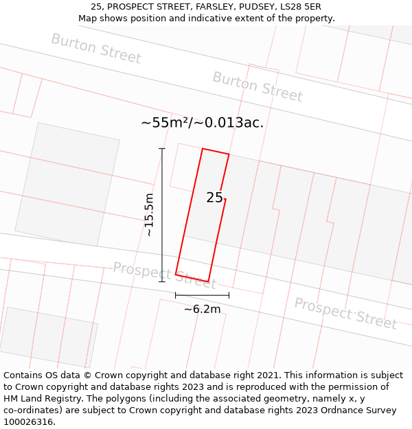 25, PROSPECT STREET, FARSLEY, PUDSEY, LS28 5ER: Plot and title map