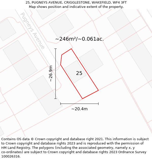 25, PUGNEYS AVENUE, CRIGGLESTONE, WAKEFIELD, WF4 3FT: Plot and title map
