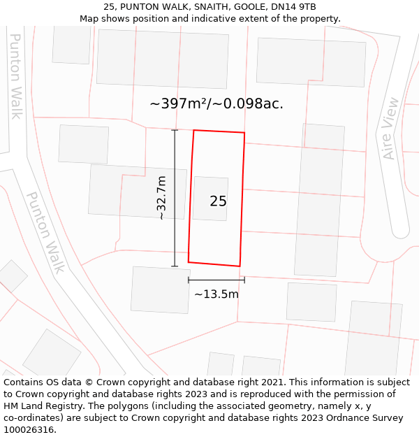 25, PUNTON WALK, SNAITH, GOOLE, DN14 9TB: Plot and title map