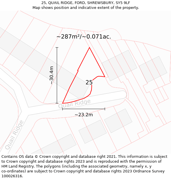 25, QUAIL RIDGE, FORD, SHREWSBURY, SY5 9LF: Plot and title map