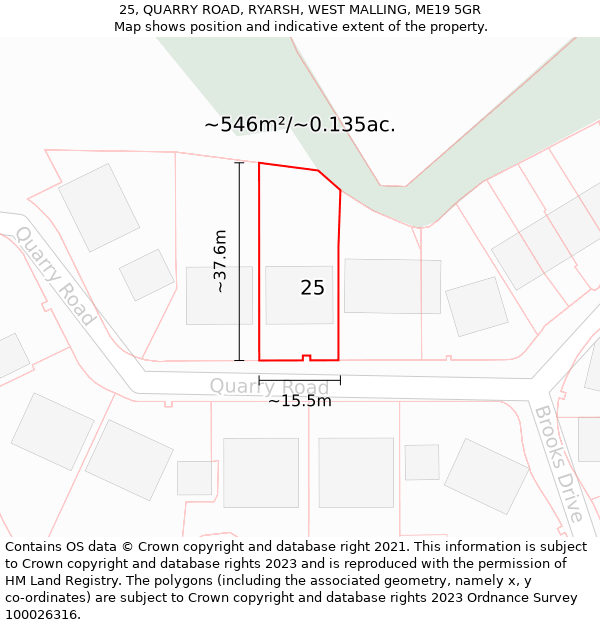 25, QUARRY ROAD, RYARSH, WEST MALLING, ME19 5GR: Plot and title map