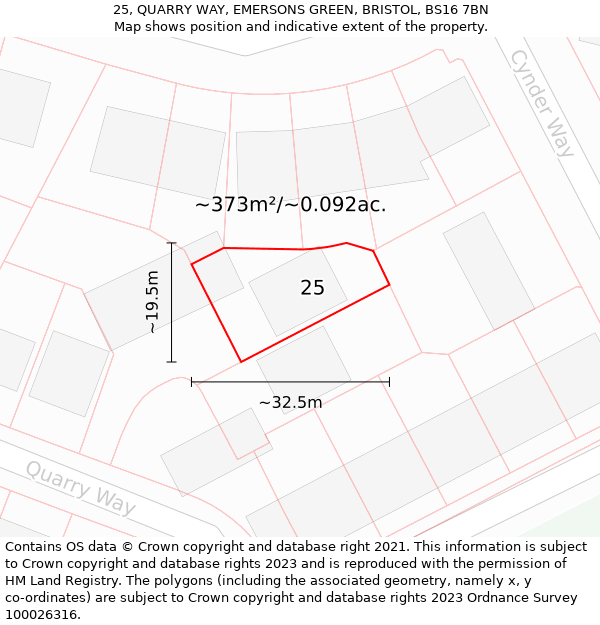 25, QUARRY WAY, EMERSONS GREEN, BRISTOL, BS16 7BN: Plot and title map