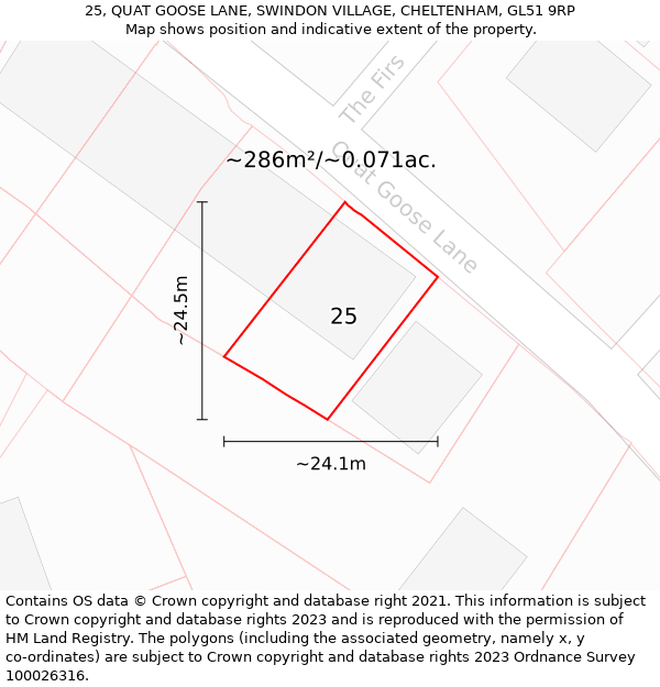 25, QUAT GOOSE LANE, SWINDON VILLAGE, CHELTENHAM, GL51 9RP: Plot and title map