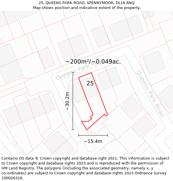 25, QUEENS PARK ROAD, SPENNYMOOR, DL16 6NQ: Plot and title map