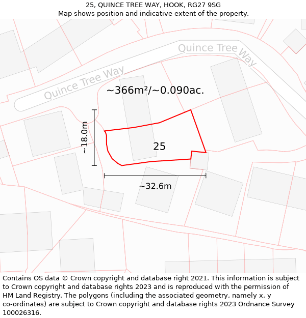 25, QUINCE TREE WAY, HOOK, RG27 9SG: Plot and title map