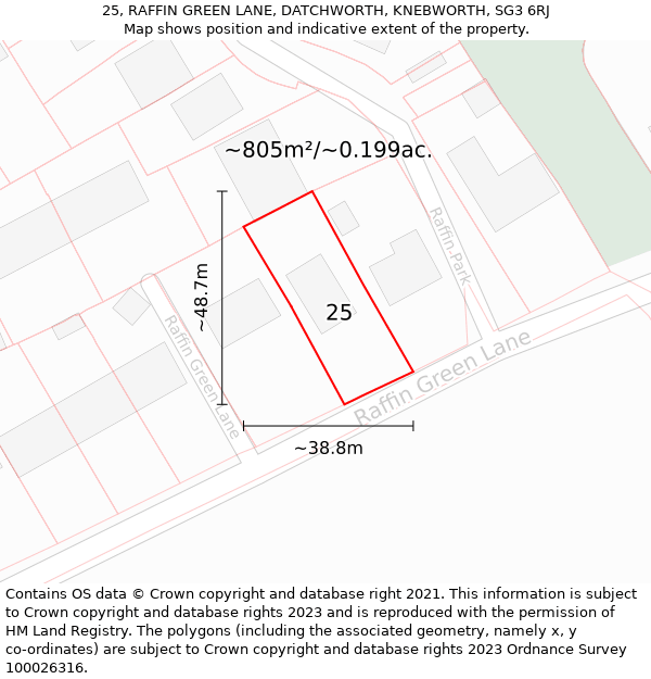 25, RAFFIN GREEN LANE, DATCHWORTH, KNEBWORTH, SG3 6RJ: Plot and title map