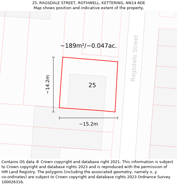 25, RAGSDALE STREET, ROTHWELL, KETTERING, NN14 6DE: Plot and title map