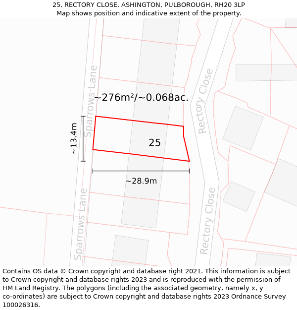 25, RECTORY CLOSE, ASHINGTON, PULBOROUGH, RH20 3LP: Plot and title map