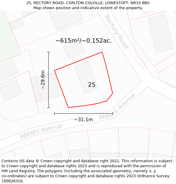 25, RECTORY ROAD, CARLTON COLVILLE, LOWESTOFT, NR33 8BA: Plot and title map
