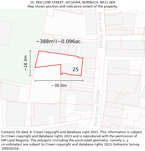 25, RED LION STREET, AYLSHAM, NORWICH, NR11 6ER: Plot and title map