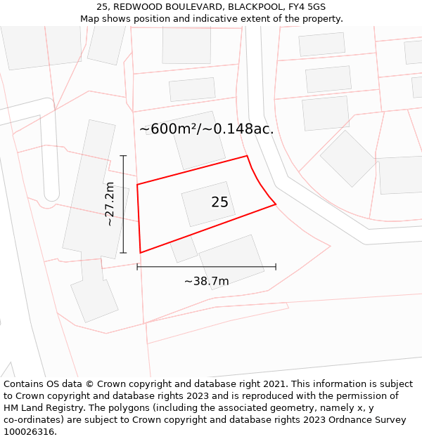 25, REDWOOD BOULEVARD, BLACKPOOL, FY4 5GS: Plot and title map