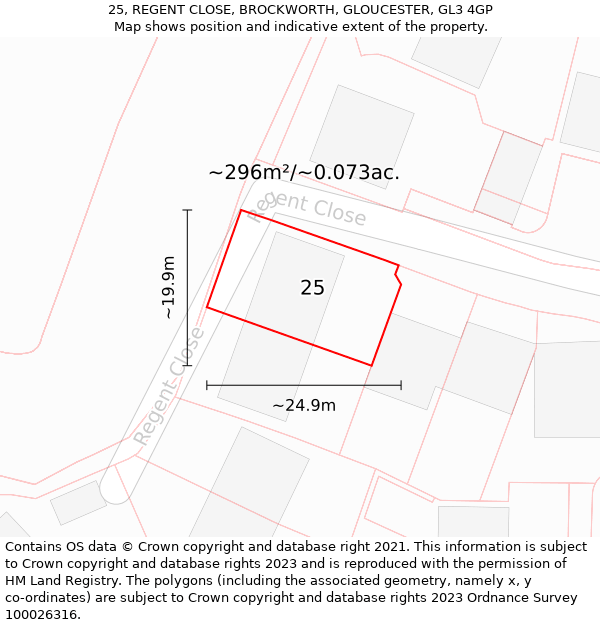 25, REGENT CLOSE, BROCKWORTH, GLOUCESTER, GL3 4GP: Plot and title map