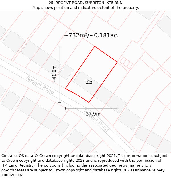 25, REGENT ROAD, SURBITON, KT5 8NN: Plot and title map