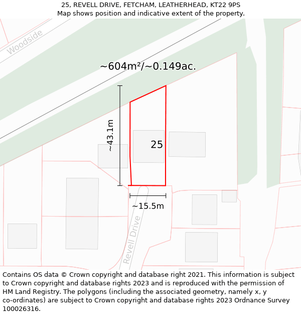 25, REVELL DRIVE, FETCHAM, LEATHERHEAD, KT22 9PS: Plot and title map