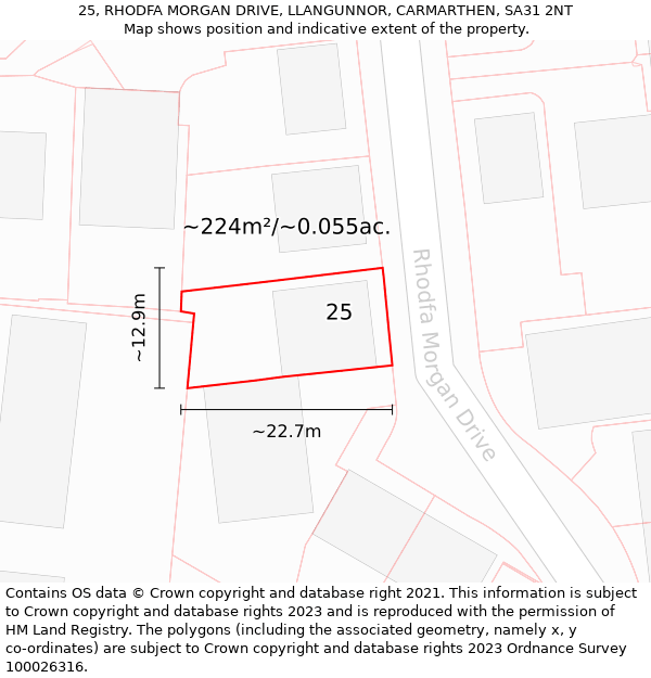 25, RHODFA MORGAN DRIVE, LLANGUNNOR, CARMARTHEN, SA31 2NT: Plot and title map