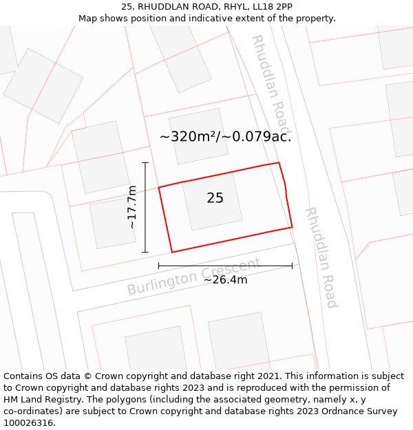 25, RHUDDLAN ROAD, RHYL, LL18 2PP: Plot and title map