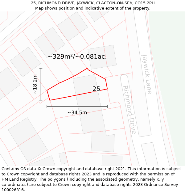 25, RICHMOND DRIVE, JAYWICK, CLACTON-ON-SEA, CO15 2PH: Plot and title map