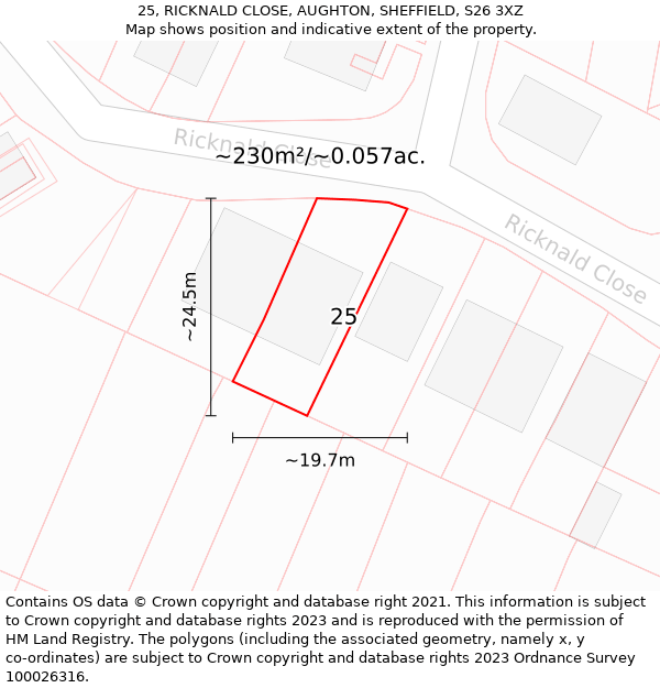 25, RICKNALD CLOSE, AUGHTON, SHEFFIELD, S26 3XZ: Plot and title map