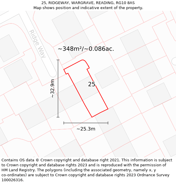 25, RIDGEWAY, WARGRAVE, READING, RG10 8AS: Plot and title map
