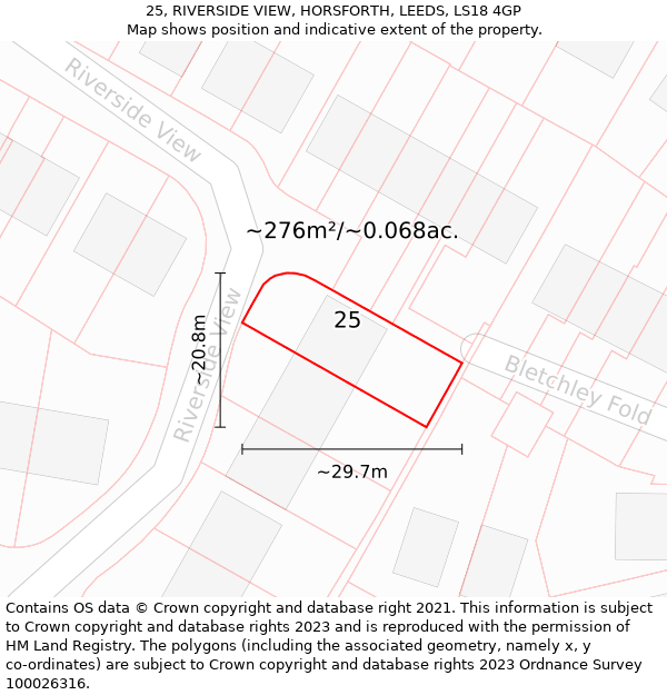 25, RIVERSIDE VIEW, HORSFORTH, LEEDS, LS18 4GP: Plot and title map