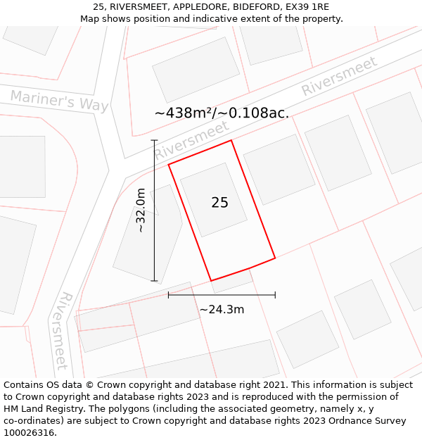 25, RIVERSMEET, APPLEDORE, BIDEFORD, EX39 1RE: Plot and title map