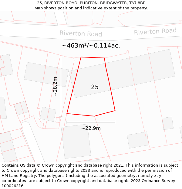 25, RIVERTON ROAD, PURITON, BRIDGWATER, TA7 8BP: Plot and title map