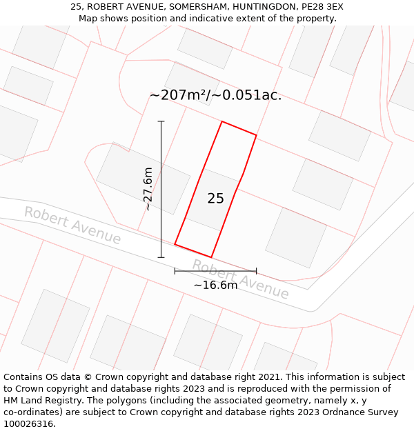 25, ROBERT AVENUE, SOMERSHAM, HUNTINGDON, PE28 3EX: Plot and title map