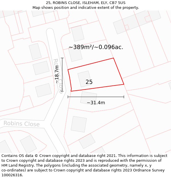 25, ROBINS CLOSE, ISLEHAM, ELY, CB7 5US: Plot and title map