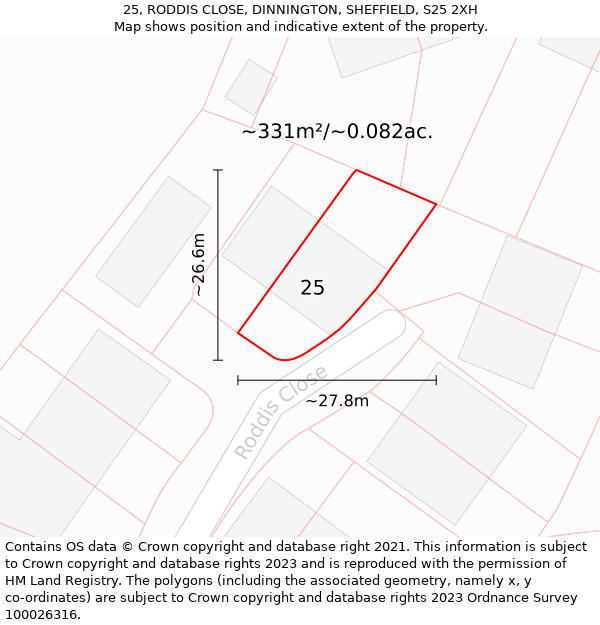 25, RODDIS CLOSE, DINNINGTON, SHEFFIELD, S25 2XH: Plot and title map