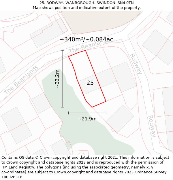 25, RODWAY, WANBOROUGH, SWINDON, SN4 0TN: Plot and title map