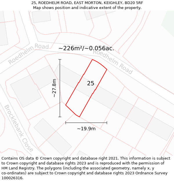 25, ROEDHELM ROAD, EAST MORTON, KEIGHLEY, BD20 5RF: Plot and title map