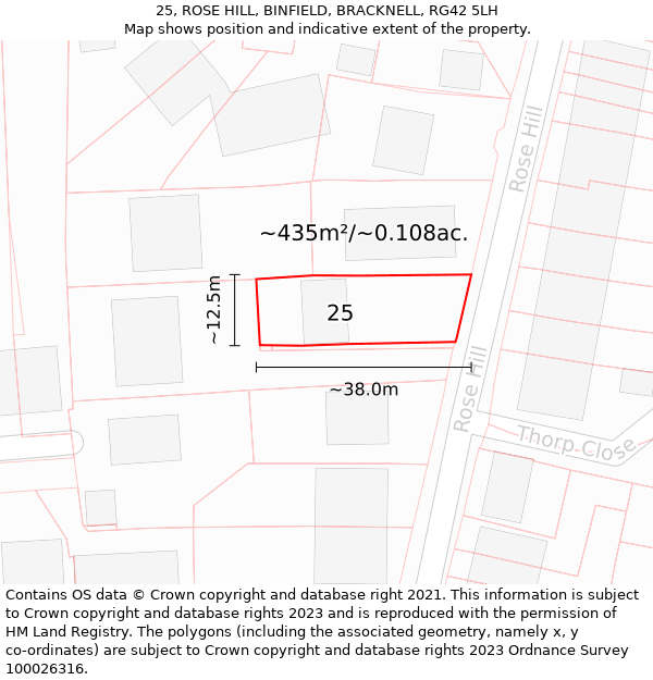 25, ROSE HILL, BINFIELD, BRACKNELL, RG42 5LH: Plot and title map